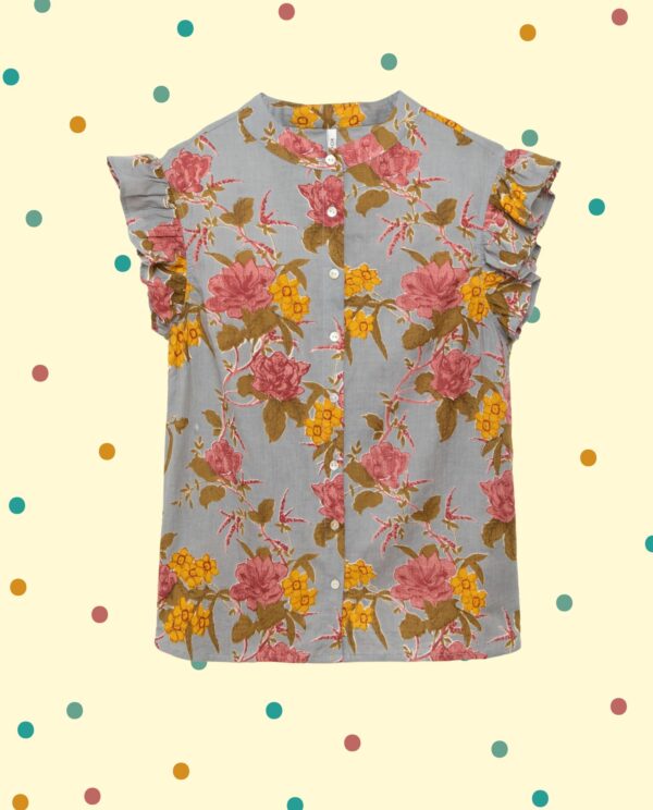 Camicetta Poncha con Volant - Fiori Rosa e Senape